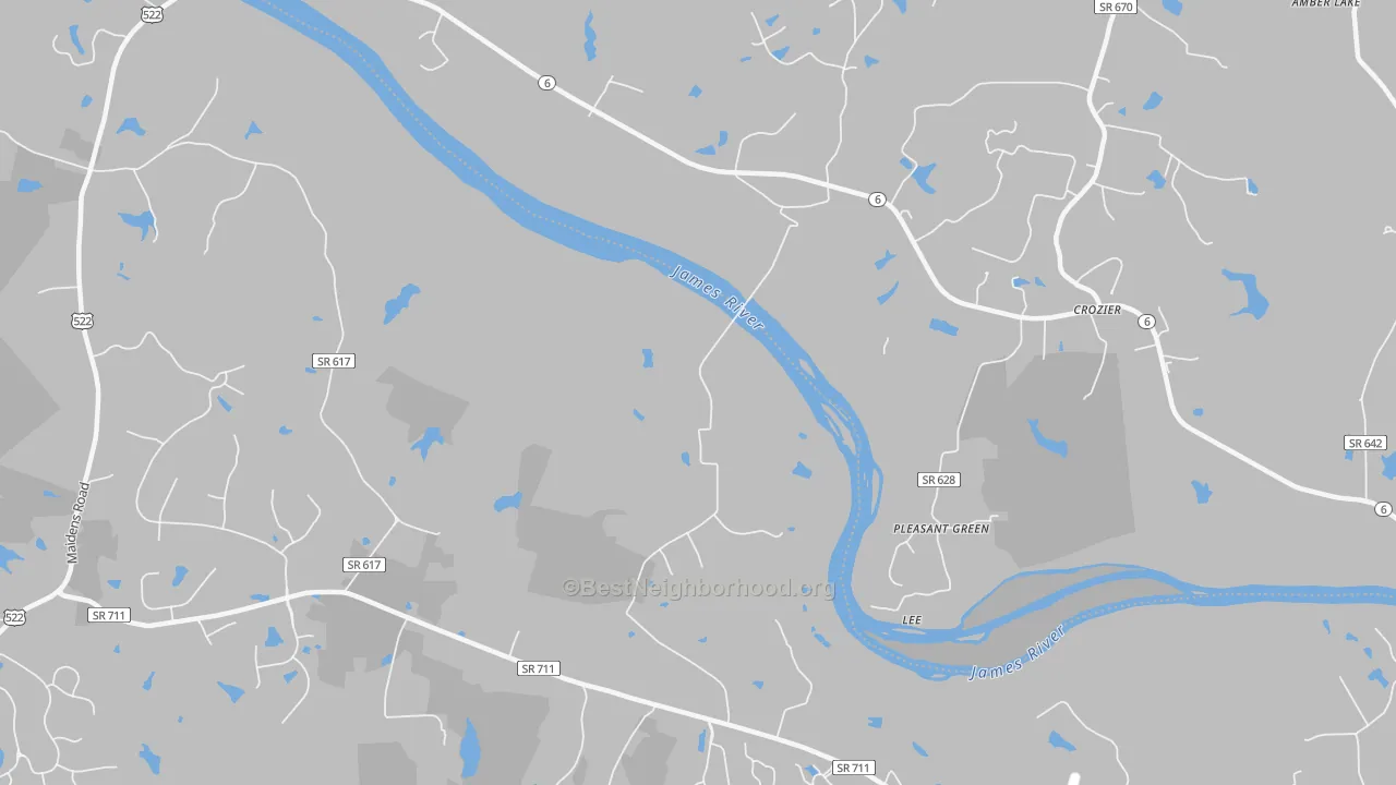 Walk Grade map of State Farm, VA, walkable areas in green and car-dependent areas in red
