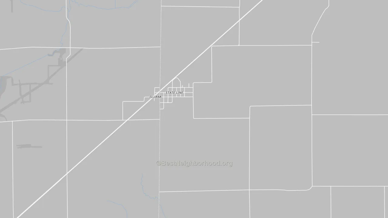 Walk Grade map of State Line City, IN, walkable areas in green and car-dependent areas in red