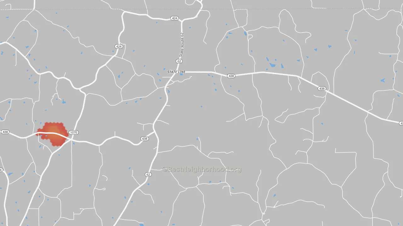 Walk Grade map of State Line, LA, walkable areas in green and car-dependent areas in red