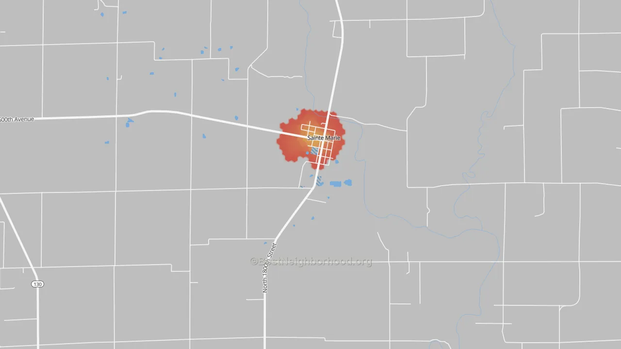 Walk Grade map of Ste. Marie, IL, walkable areas in green and car-dependent areas in red