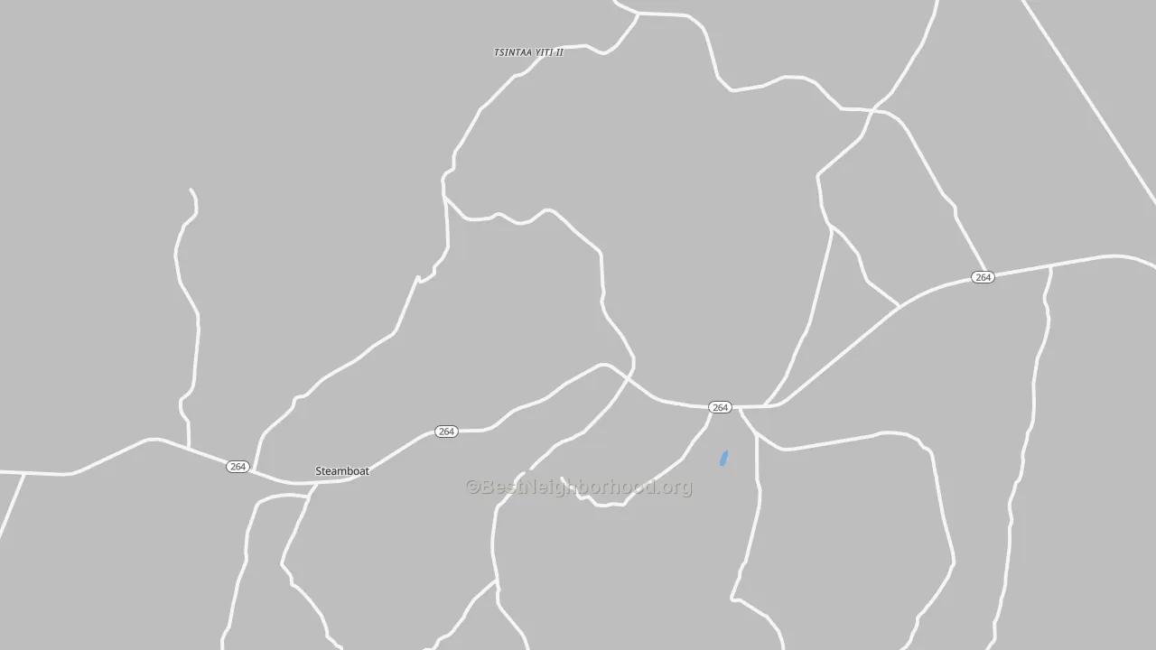 Walk Grade map of Steamboat Canyon, AZ, walkable areas in green and car-dependent areas in red
