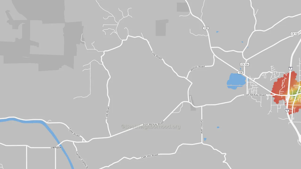Walk Grade map of Stephens, OR, walkable areas in green and car-dependent areas in red