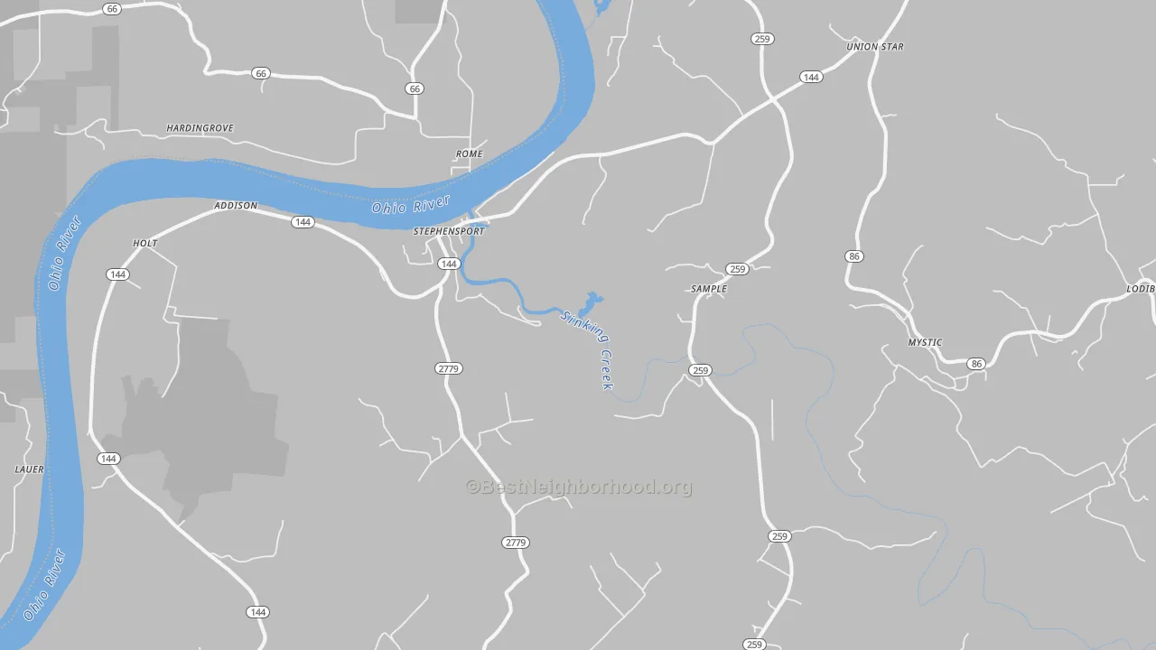 Walk Grade map of Stephensport, KY, walkable areas in green and car-dependent areas in red