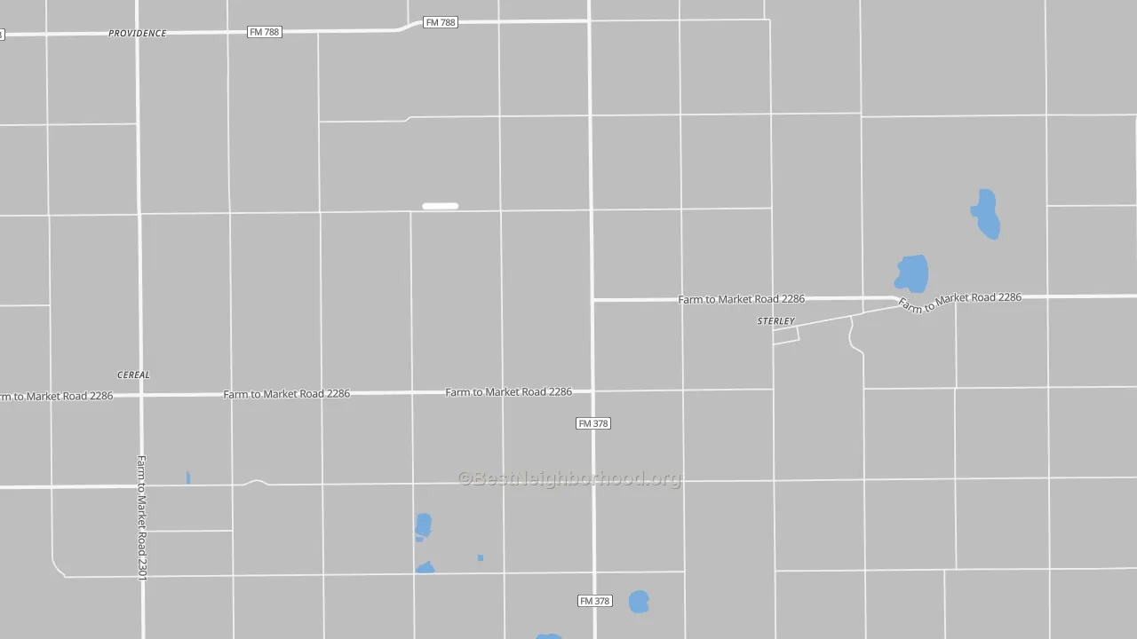 Walk Grade map of Sterley, TX, walkable areas in green and car-dependent areas in red