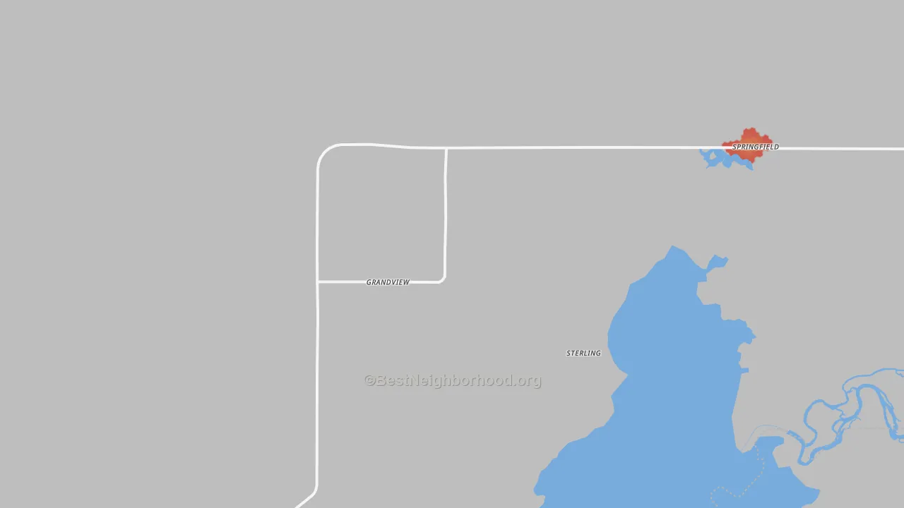 Walk Grade map of Sterling, ID, walkable areas in green and car-dependent areas in red