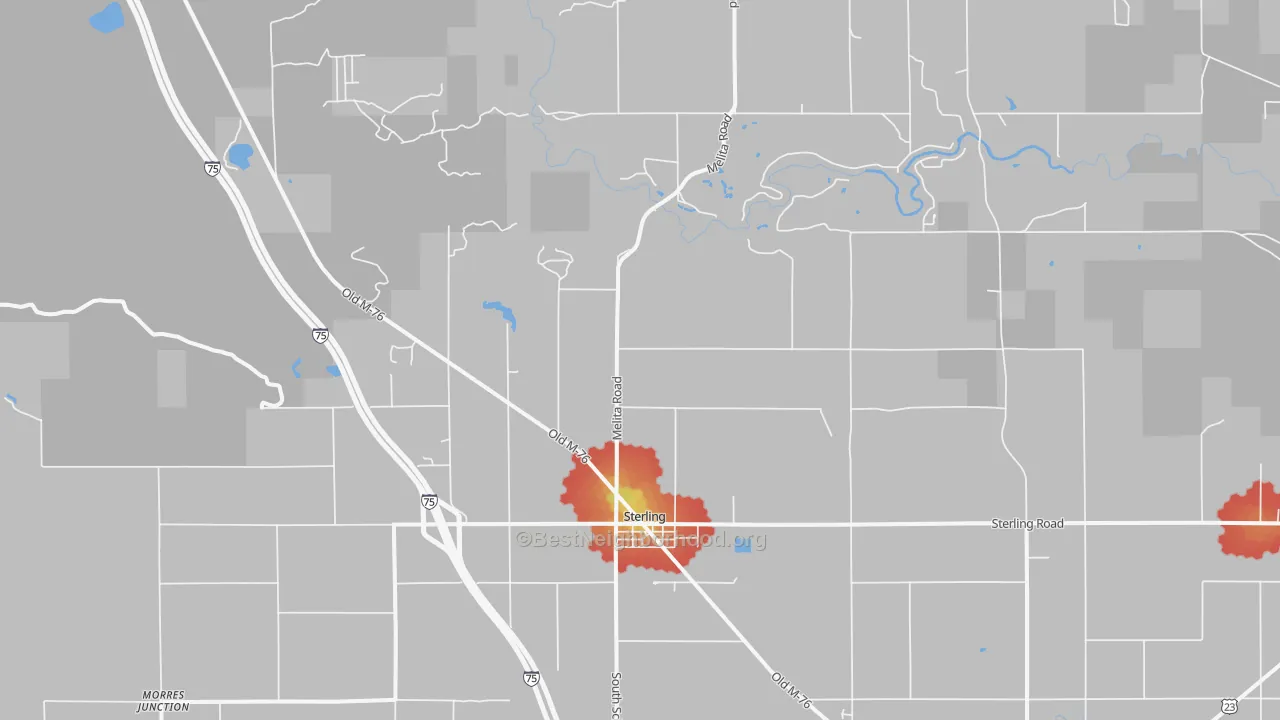 Walk Grade map of Sterling, MI, walkable areas in green and car-dependent areas in red