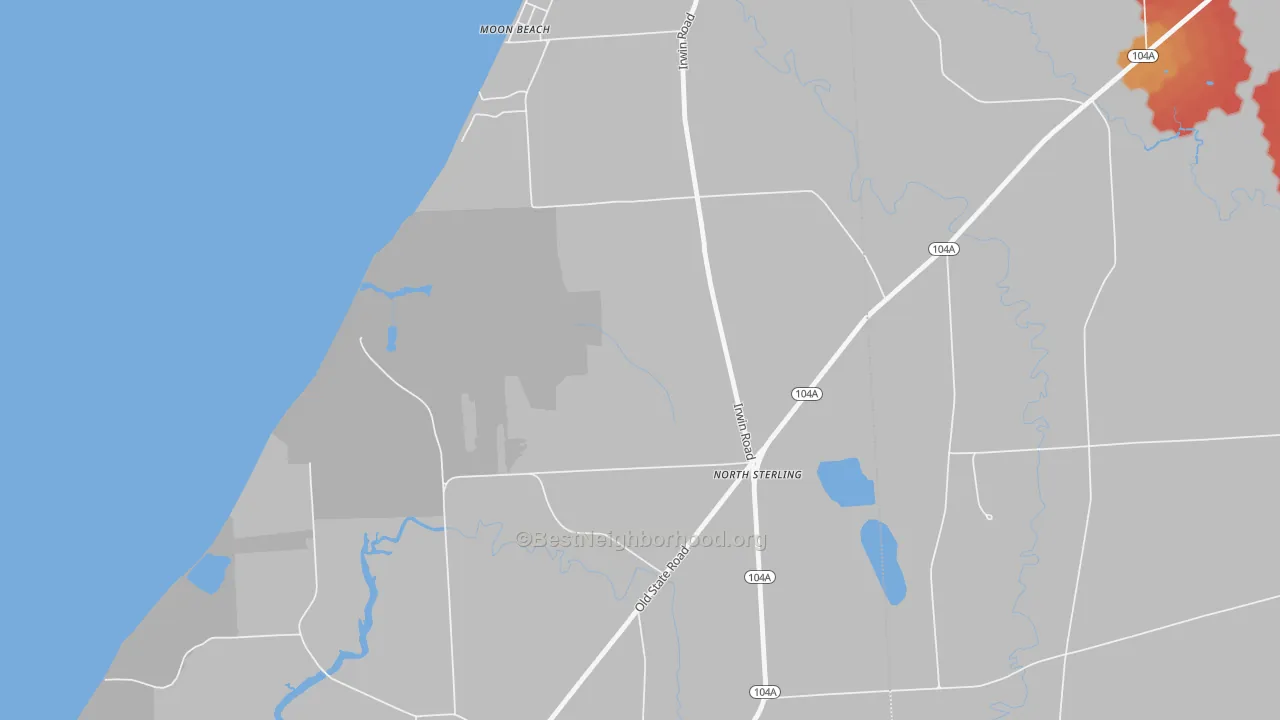Walk Grade map of Sterling Valley, NY, walkable areas in green and car-dependent areas in red