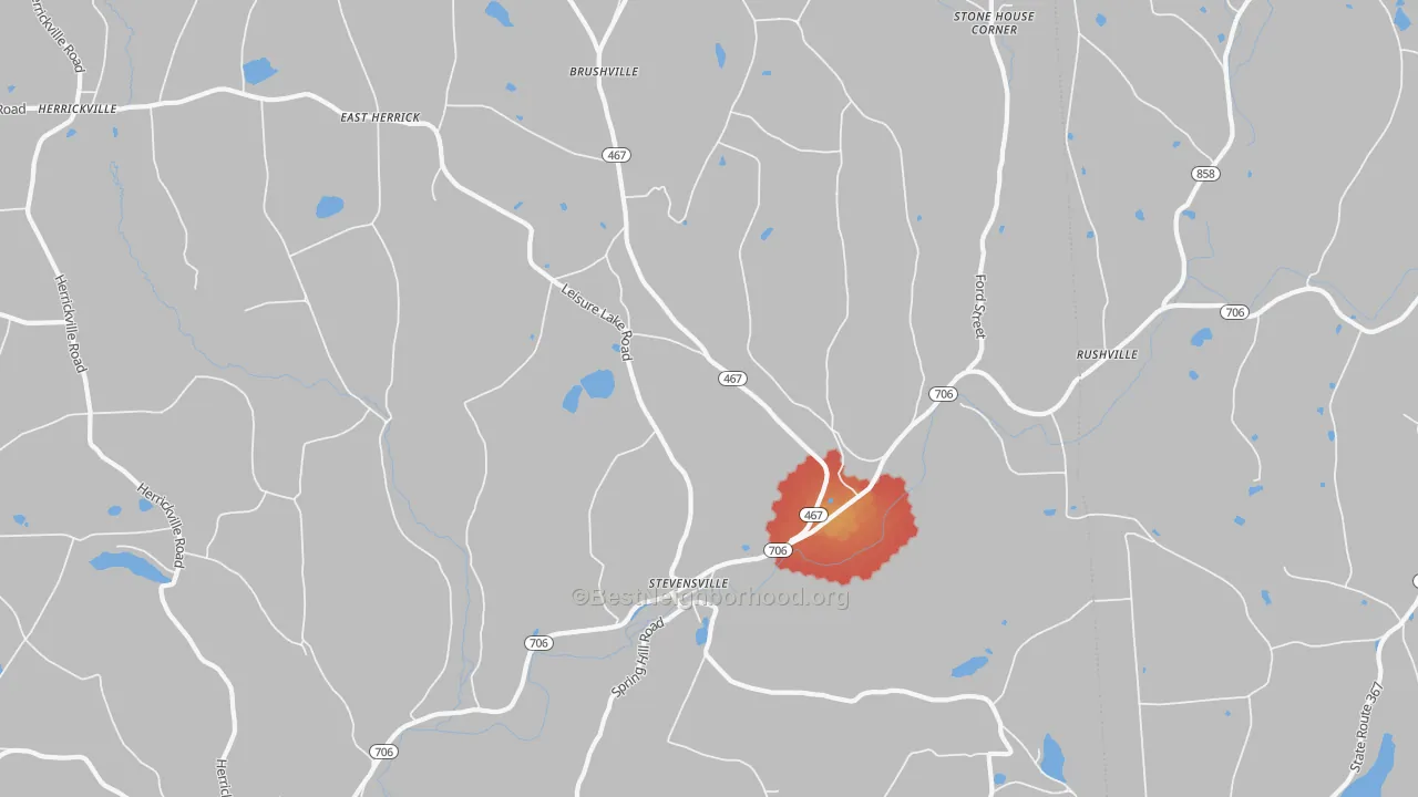 Walk Grade map of Stevensville, PA, walkable areas in green and car-dependent areas in red