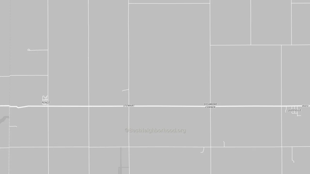 Walk Grade map of Stewart, IN, walkable areas in green and car-dependent areas in red