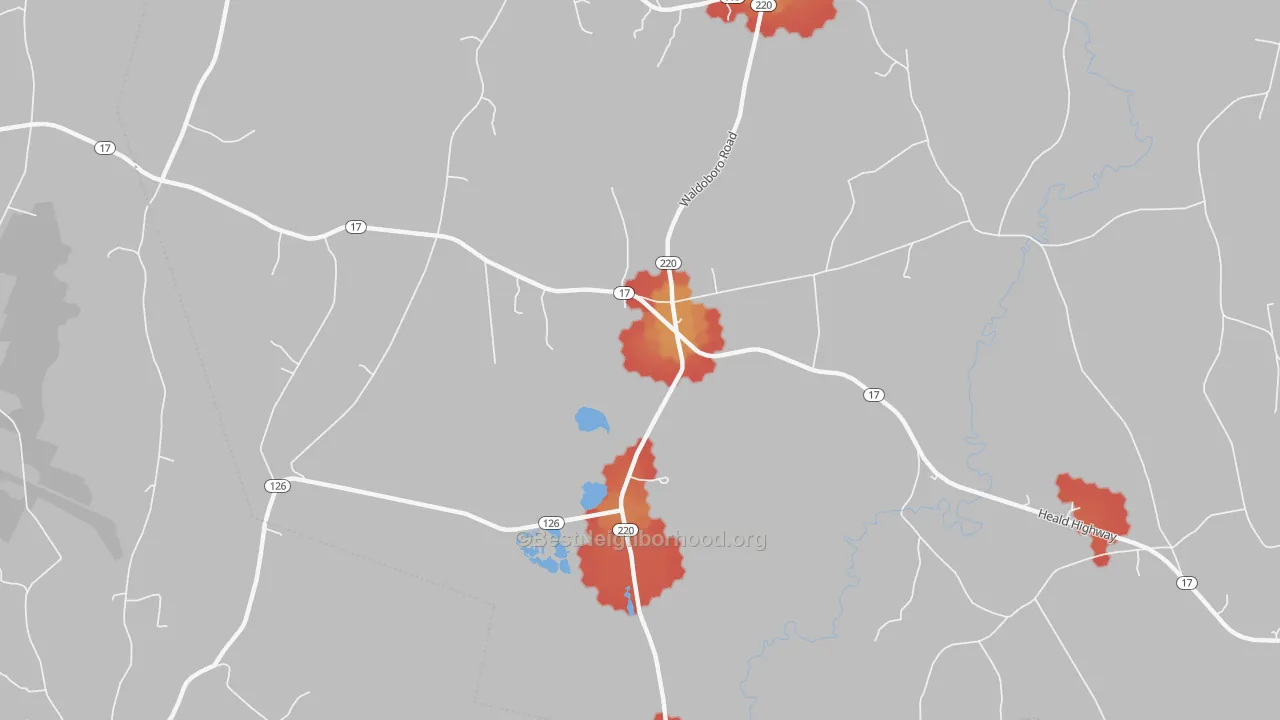 Walk Grade map of Stickney Corner, ME, walkable areas in green and car-dependent areas in red