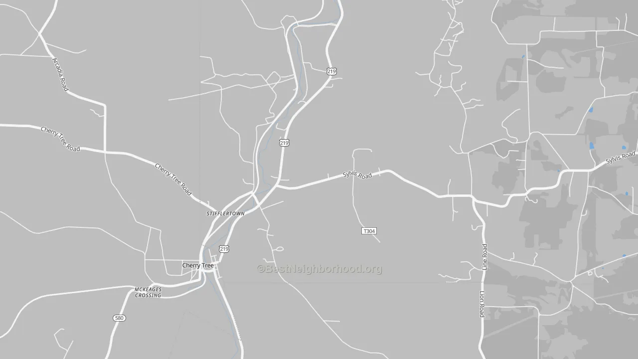 Walk Grade map of Stifflertown, PA, walkable areas in green and car-dependent areas in red