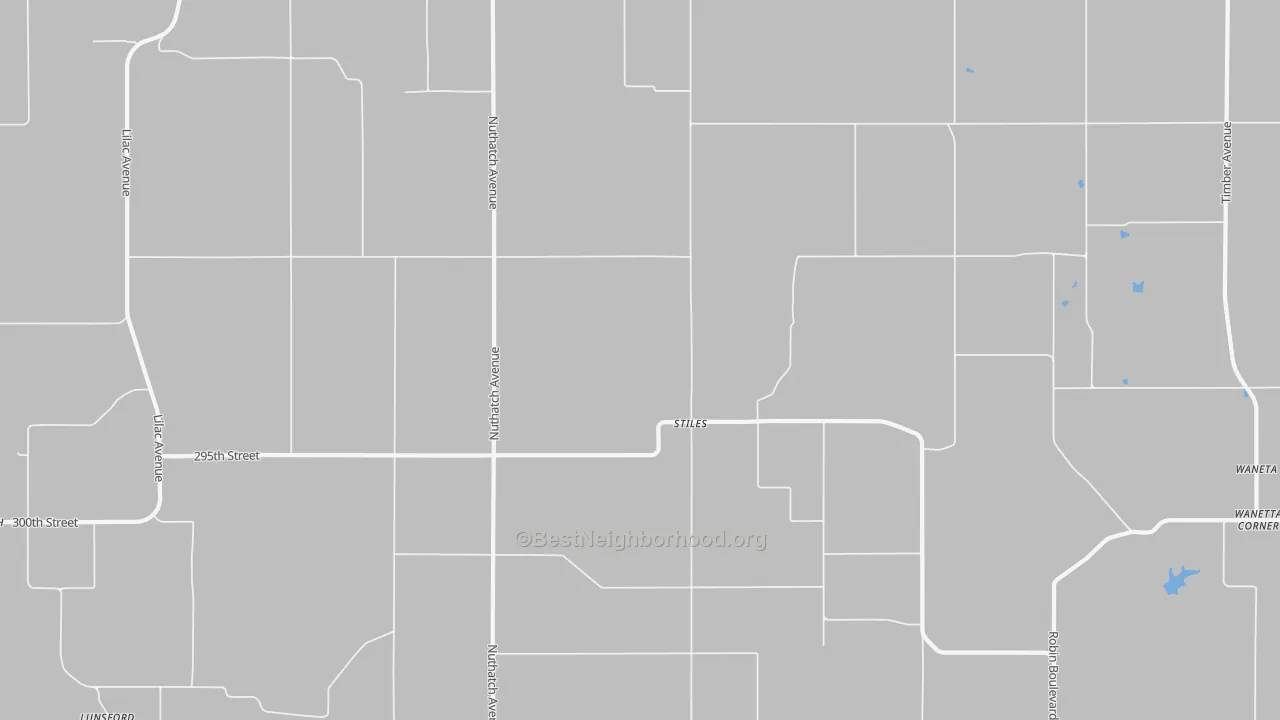 Walk Grade map of Stiles, IA, walkable areas in green and car-dependent areas in red