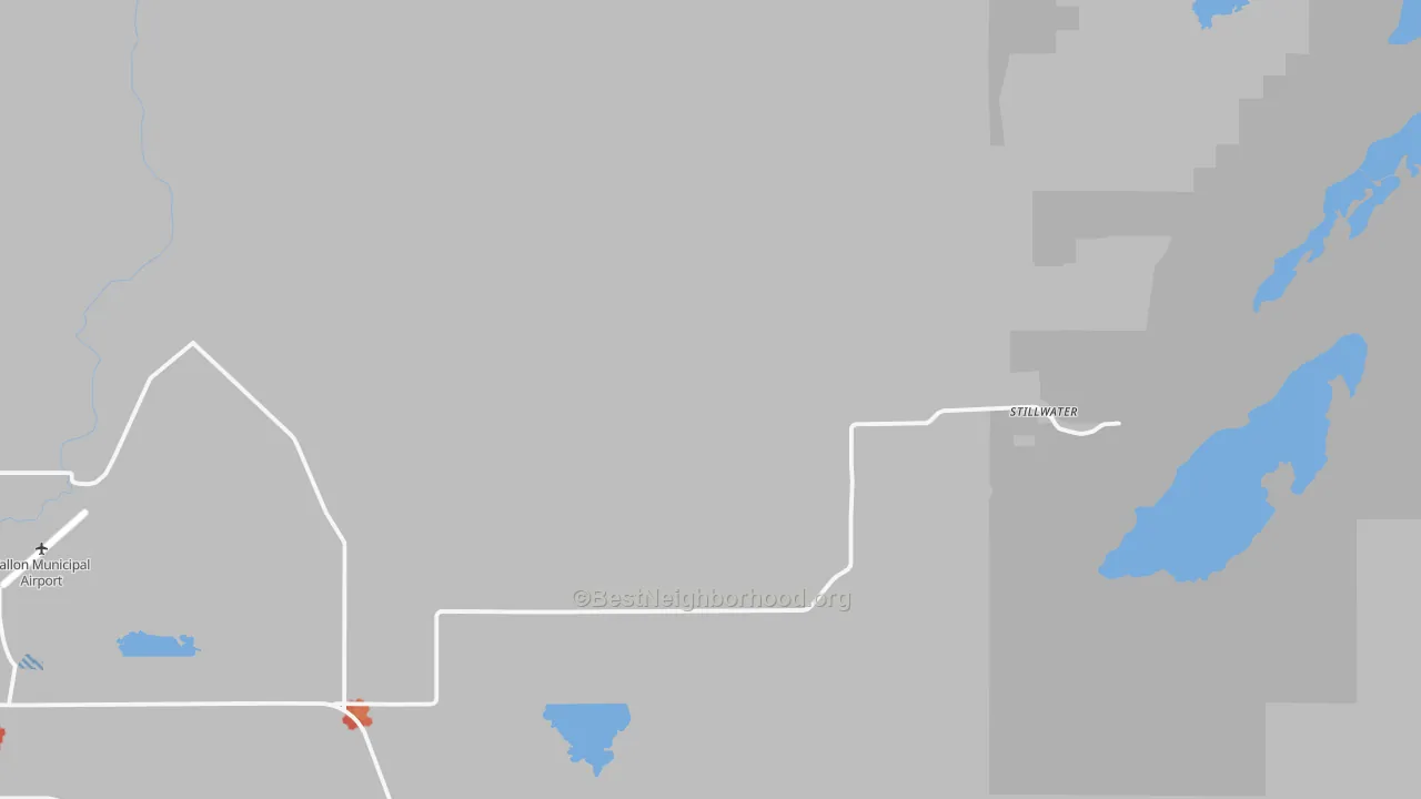 Walk Grade map of Stillwater, NV, walkable areas in green and car-dependent areas in red