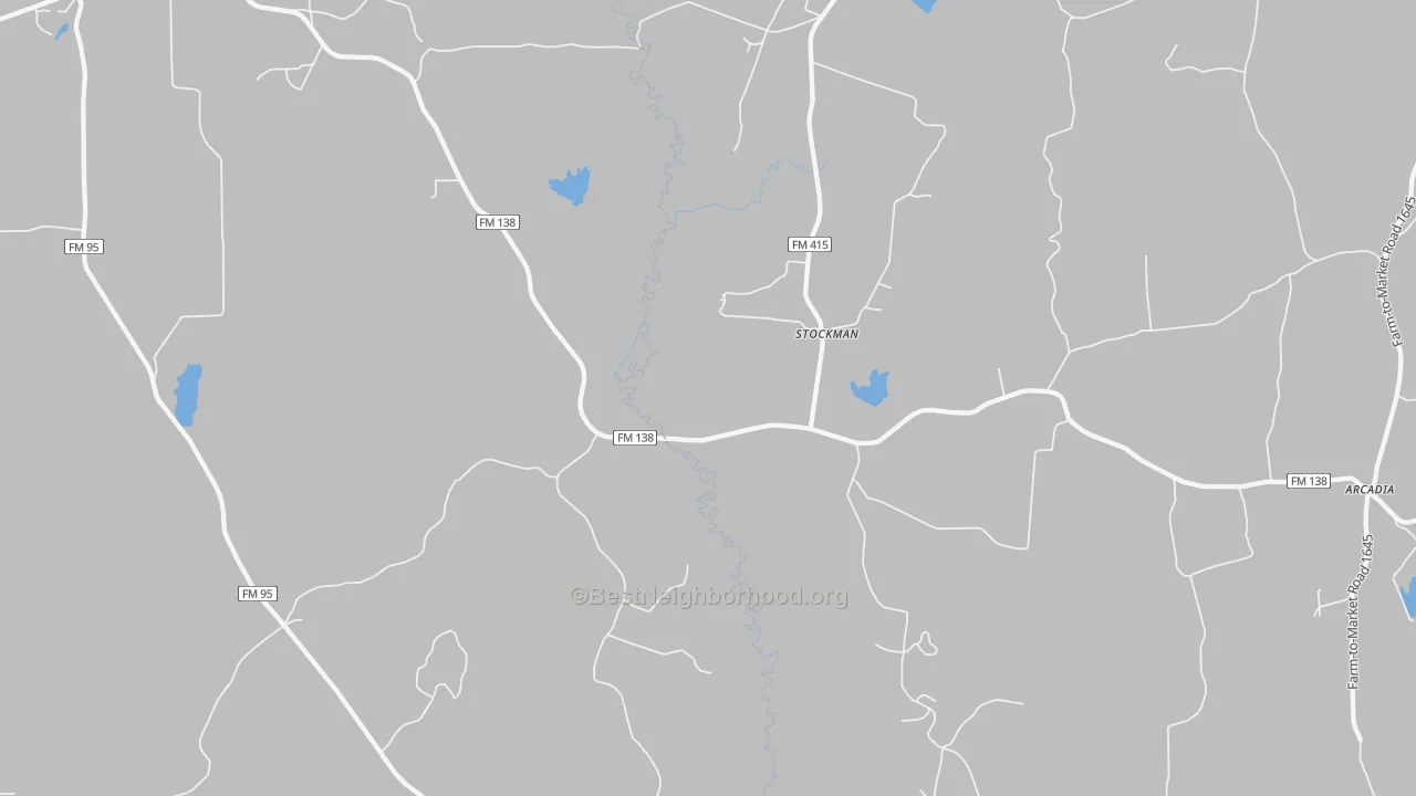 Walk Grade map of Stockman, TX, walkable areas in green and car-dependent areas in red