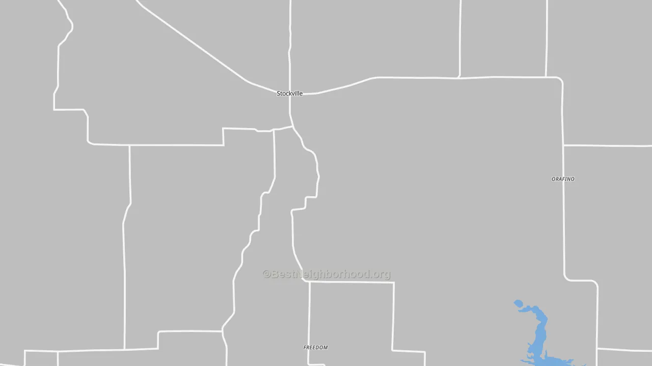 Walk Grade map of Stockville, NE, walkable areas in green and car-dependent areas in red