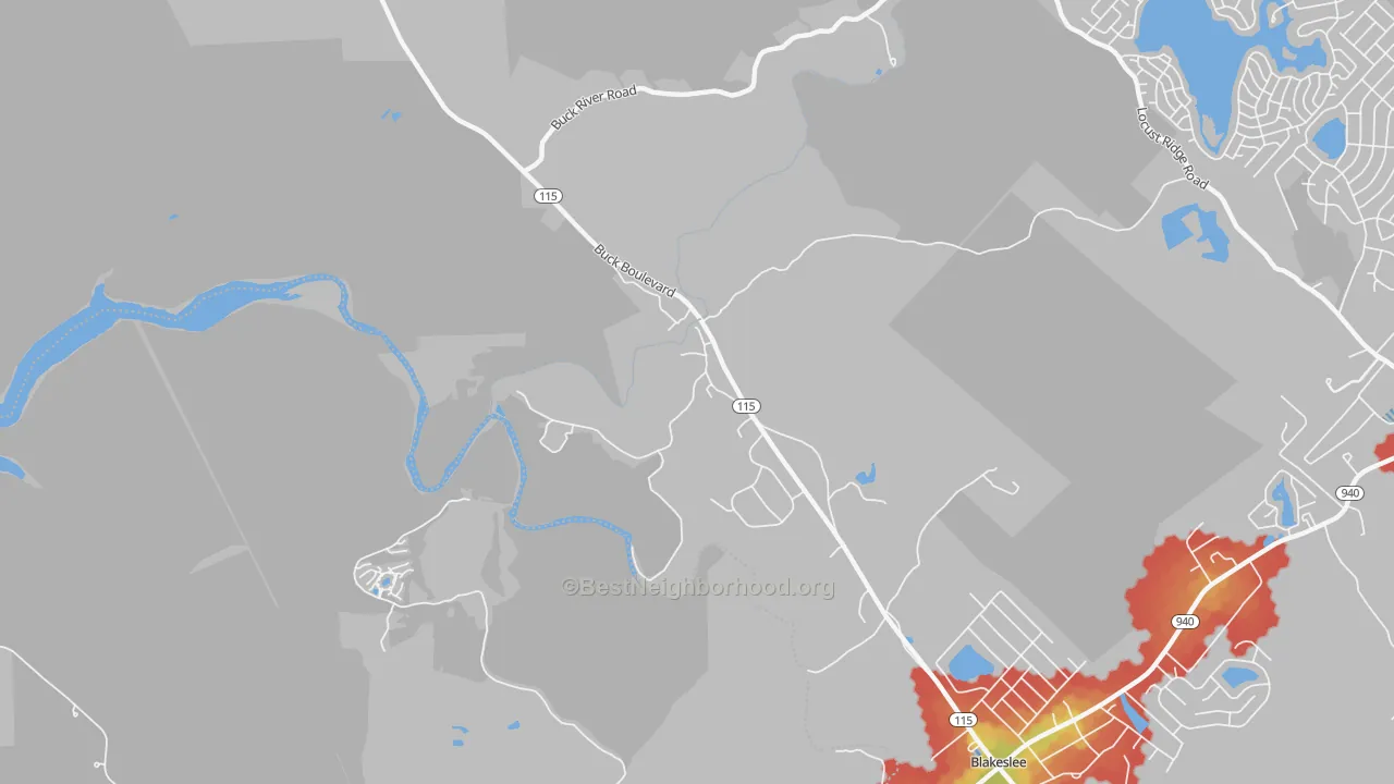 Walk Grade map of Stoddartsville, PA, walkable areas in green and car-dependent areas in red