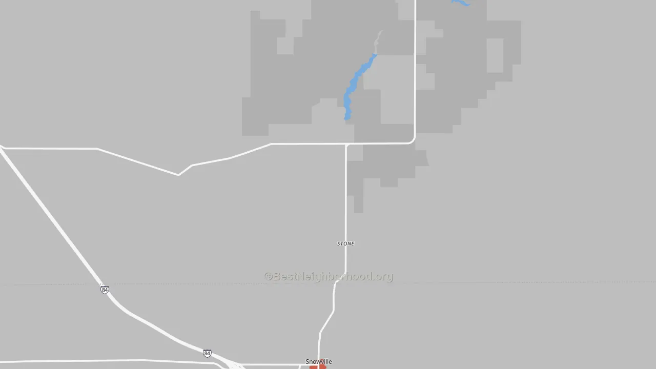 Walk Grade map of Stone, ID, walkable areas in green and car-dependent areas in red