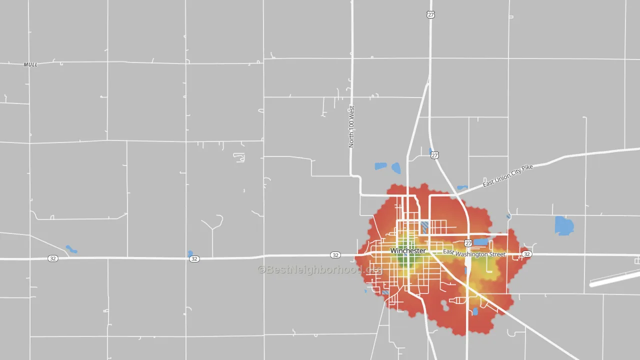 Walk Grade map of Stone, IN, walkable areas in green and car-dependent areas in red