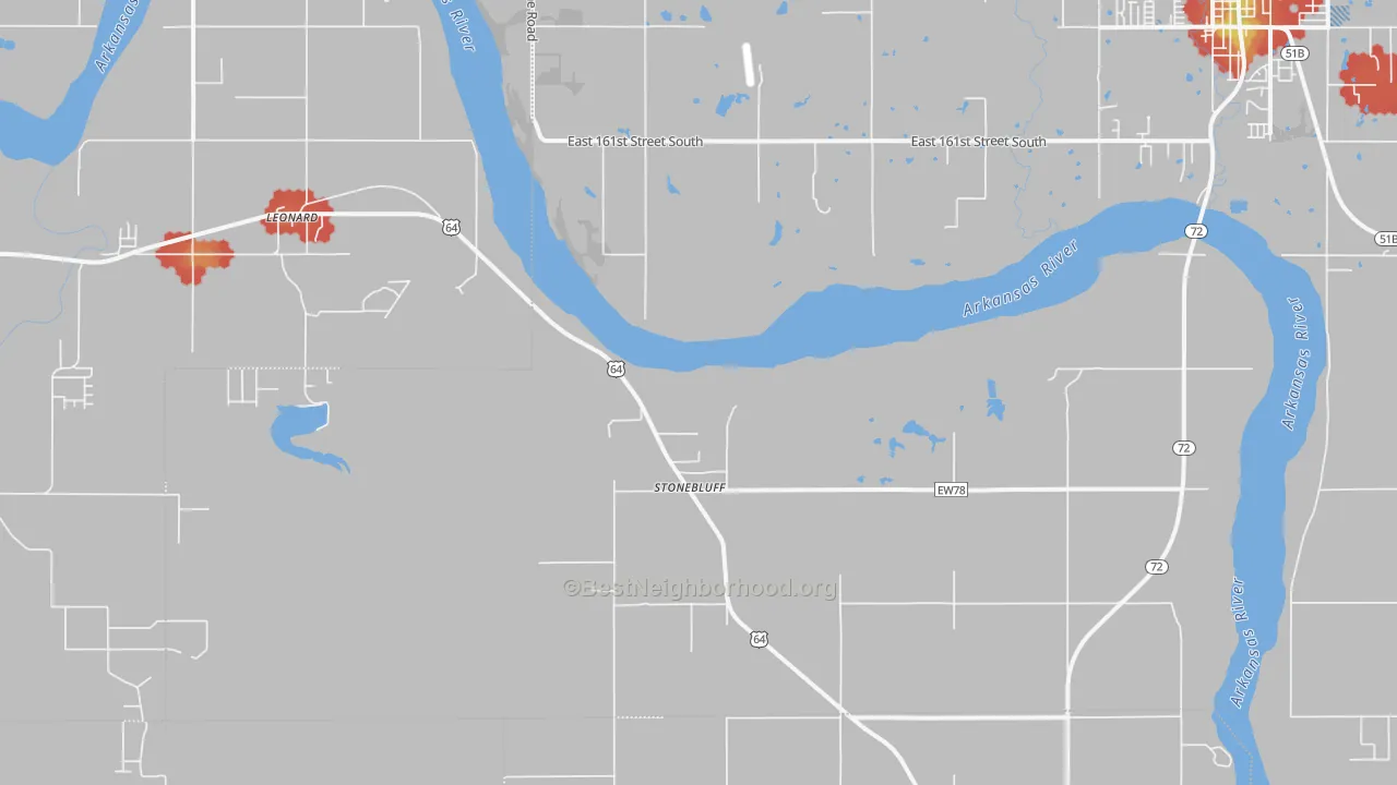 Walk Grade map of Stonebluff, OK, walkable areas in green and car-dependent areas in red
