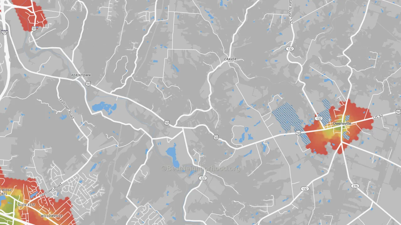 Walk Grade map of Stonelick, OH, walkable areas in green and car-dependent areas in red