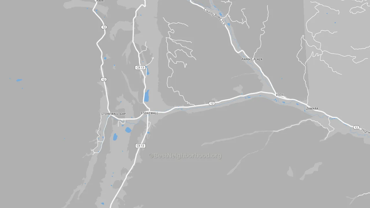 Walk Grade map of Stonewall, CO, walkable areas in green and car-dependent areas in red