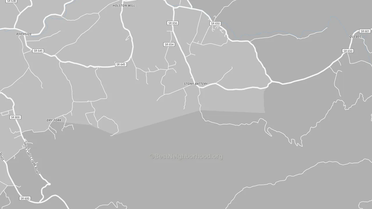 Walk Grade map of Stony Battery, VA, walkable areas in green and car-dependent areas in red