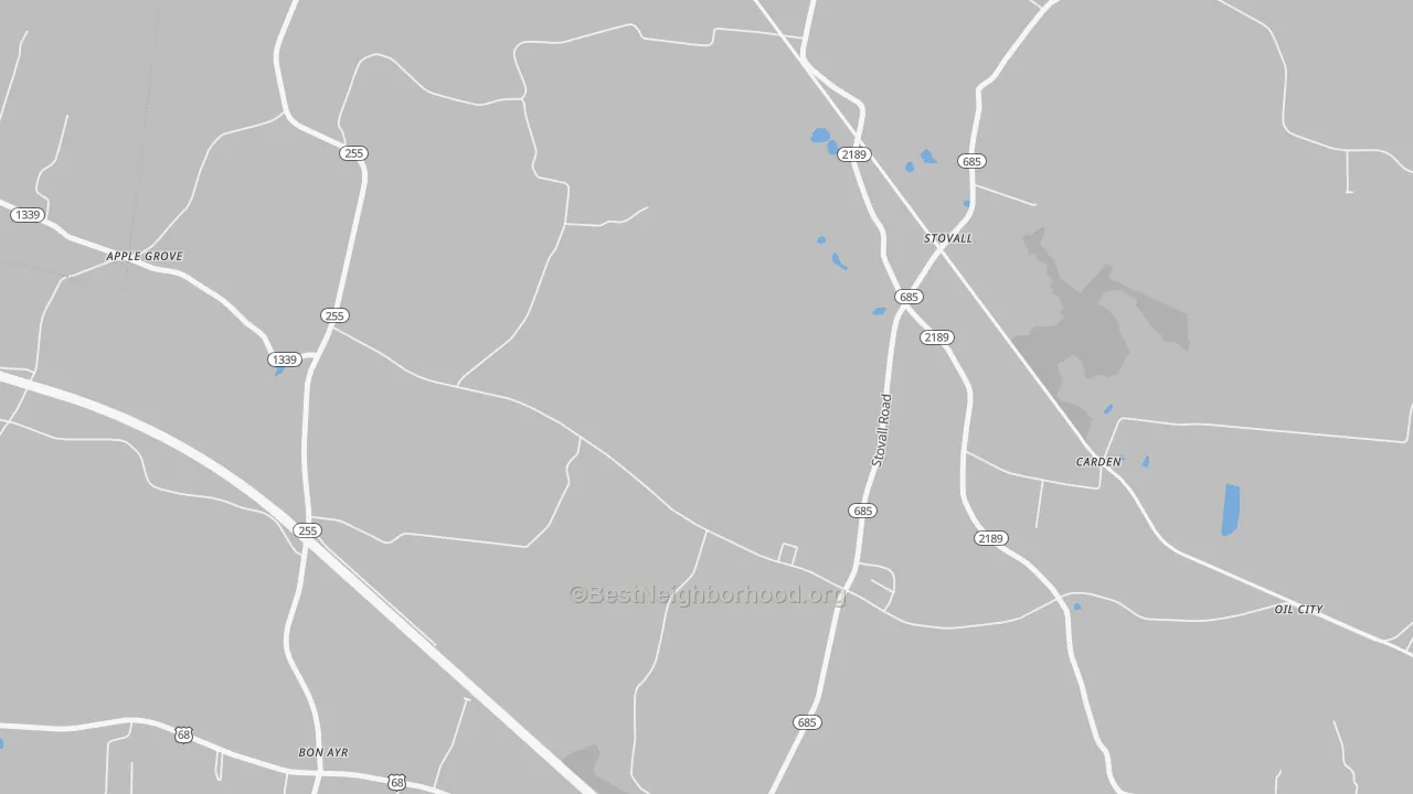 Walk Grade map of Stovall, KY, walkable areas in green and car-dependent areas in red