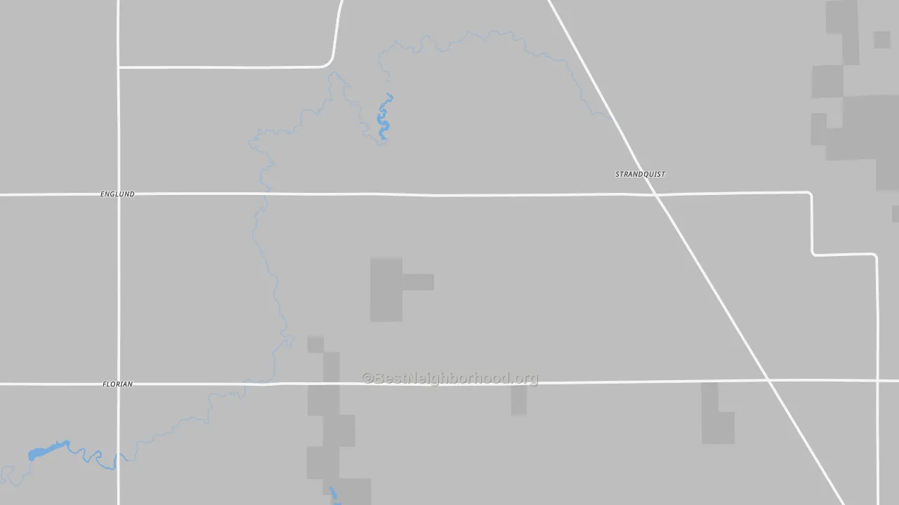 Walk Grade map of Strandquist, MN, walkable areas in green and car-dependent areas in red