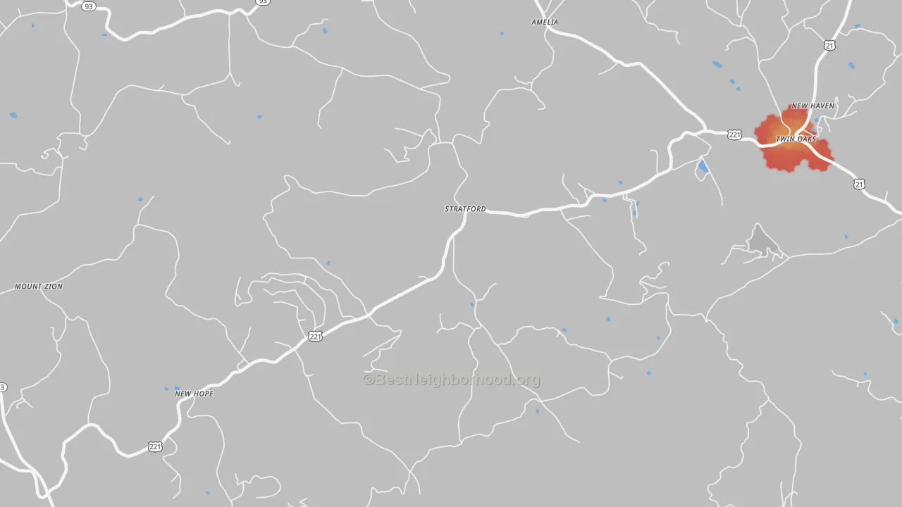 Walk Grade map of Stratford, NC, walkable areas in green and car-dependent areas in red