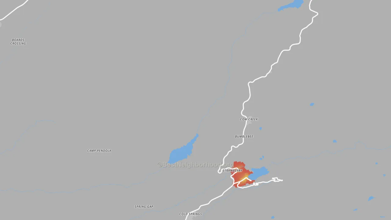 Walk Grade map of Strawberry, CA, walkable areas in green and car-dependent areas in red