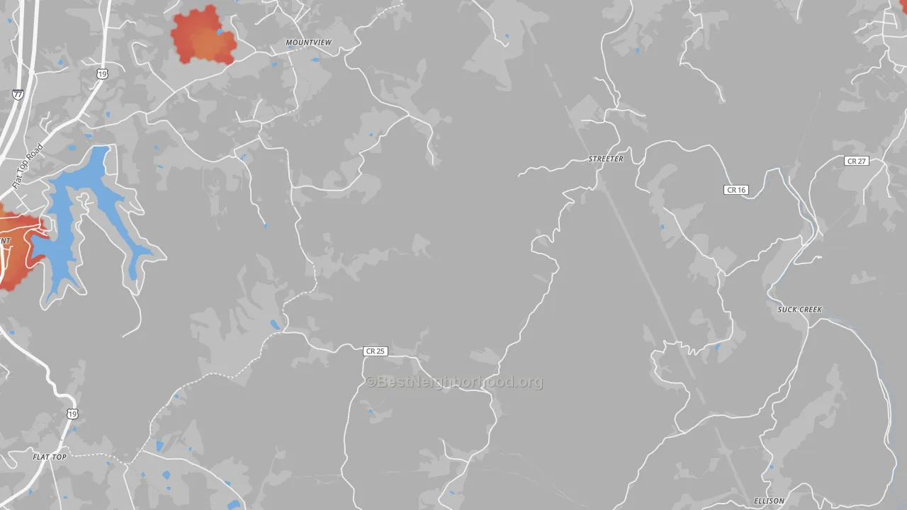 Walk Grade map of Streeter, WV, walkable areas in green and car-dependent areas in red