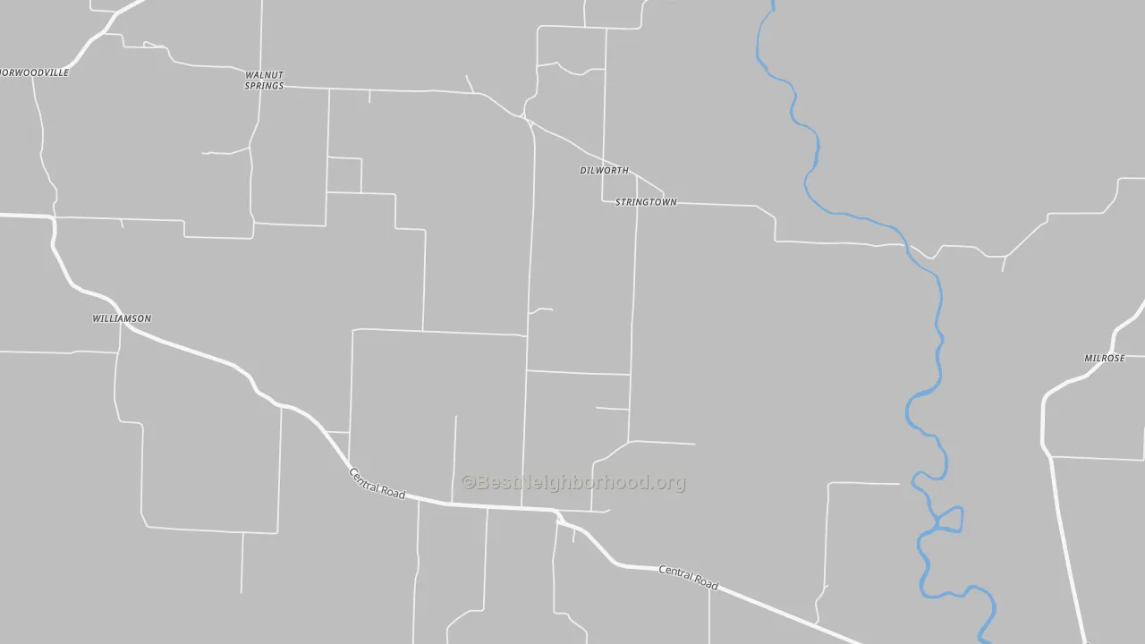 Walk Grade map of Stringtown, AR, walkable areas in green and car-dependent areas in red