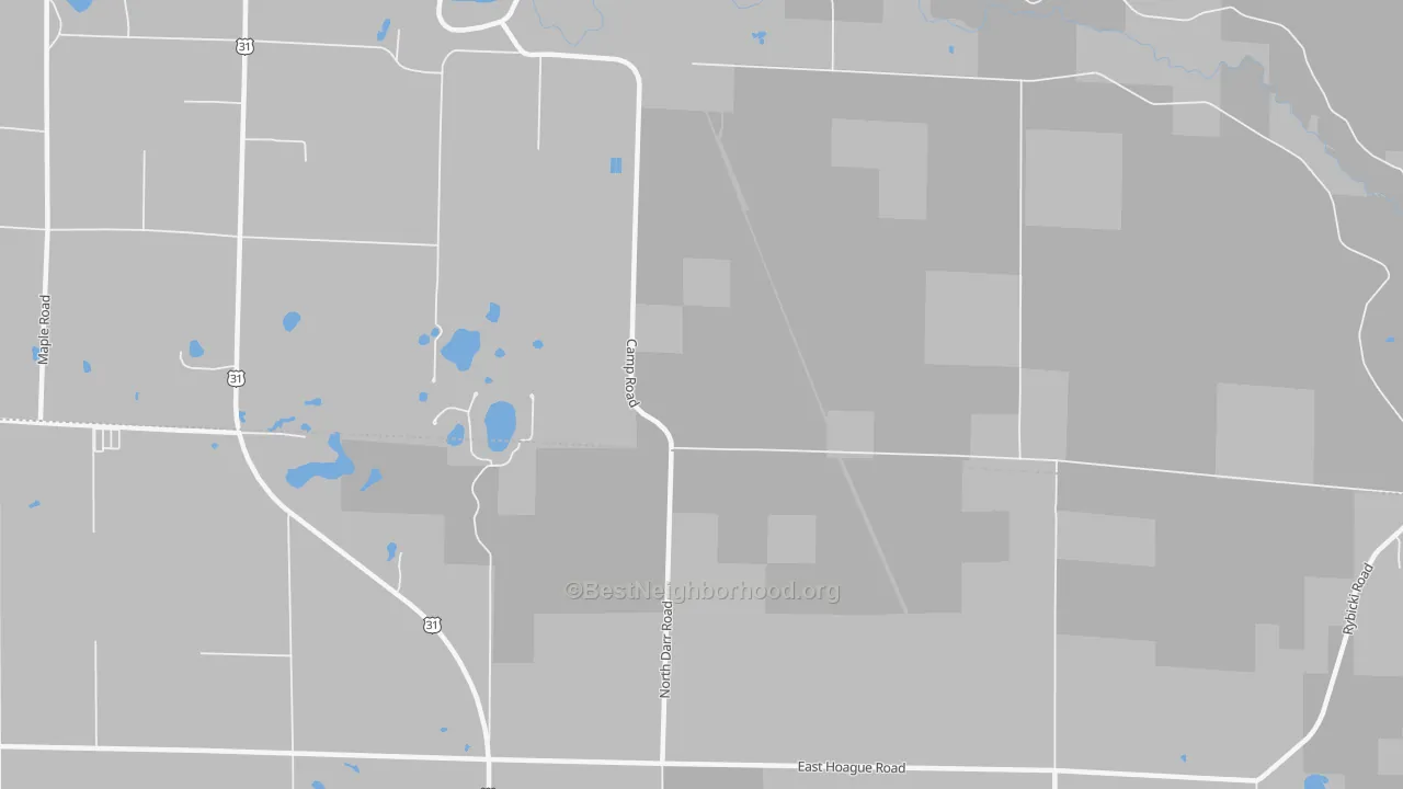 Walk Grade map of Stronach, MI, walkable areas in green and car-dependent areas in red