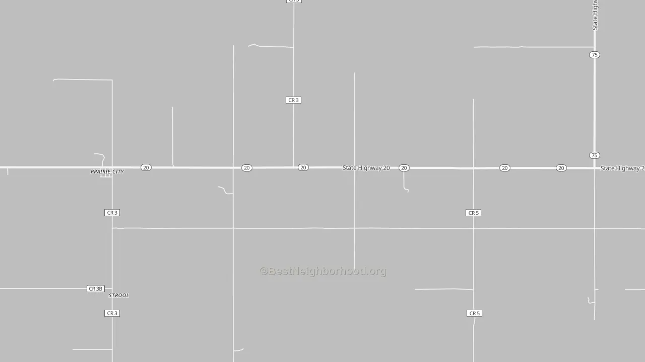 Walk Grade map of Strool, SD, walkable areas in green and car-dependent areas in red