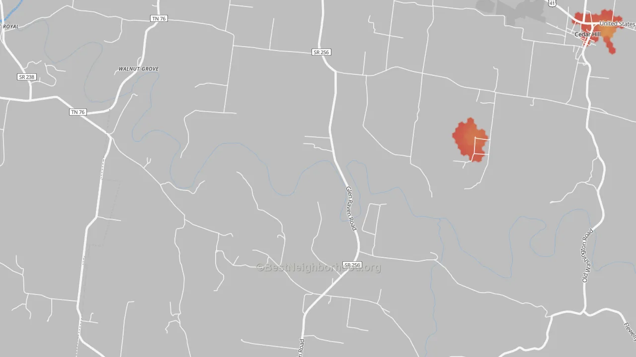 Walk Grade map of Stroudsville, TN, walkable areas in green and car-dependent areas in red
