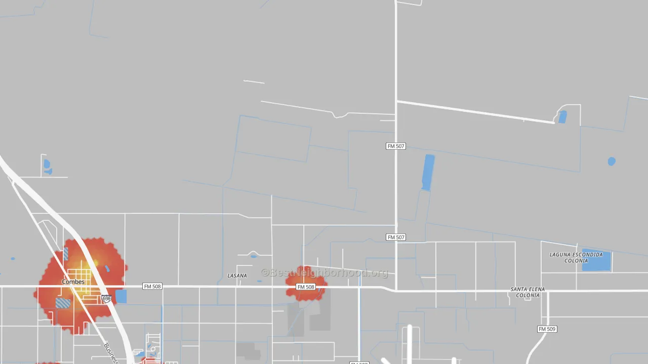Walk Grade map of Stuart Place, TX, walkable areas in green and car-dependent areas in red