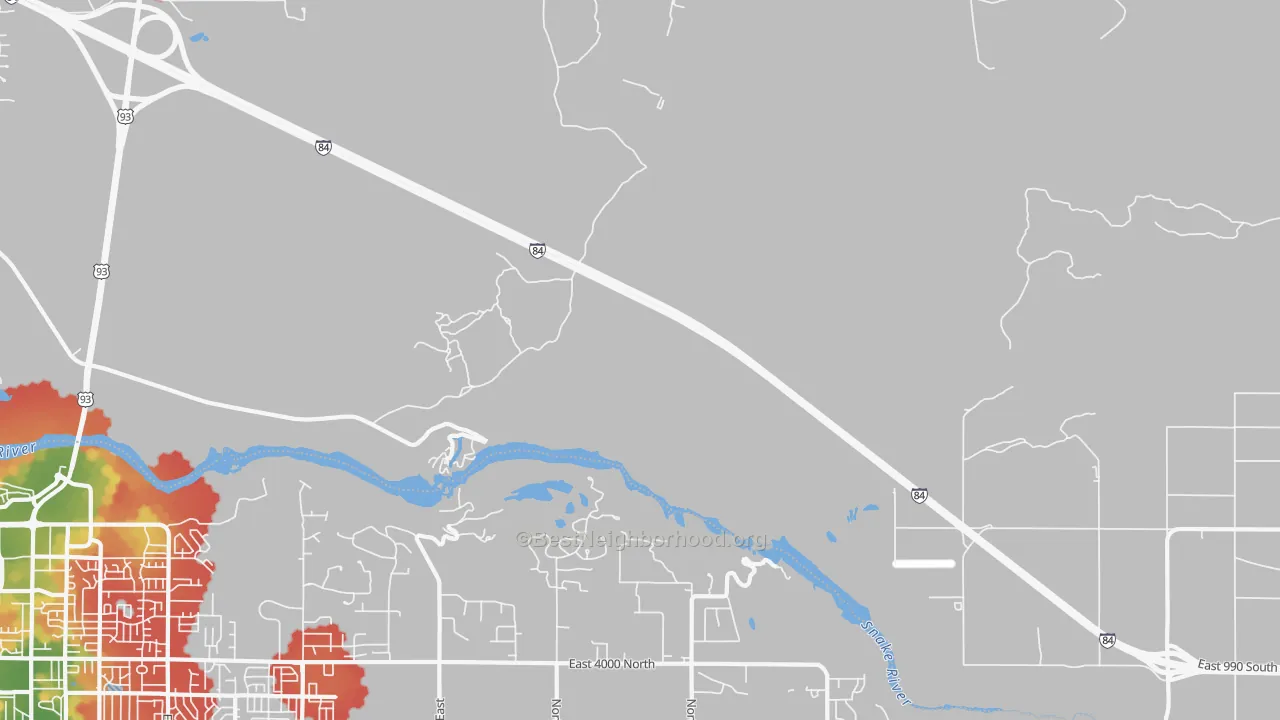 Walk Grade map of Sugar Loaf, ID, walkable areas in green and car-dependent areas in red