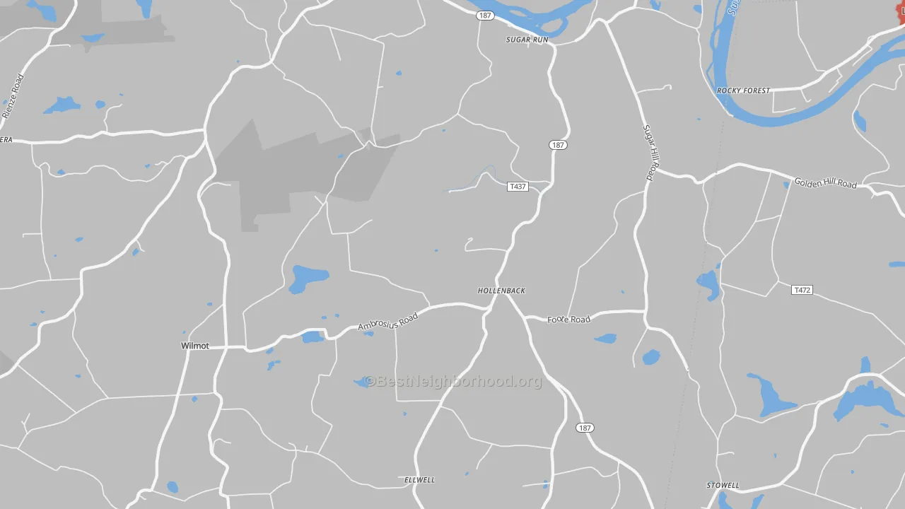 Walk Grade map of Sugar Run, PA, walkable areas in green and car-dependent areas in red