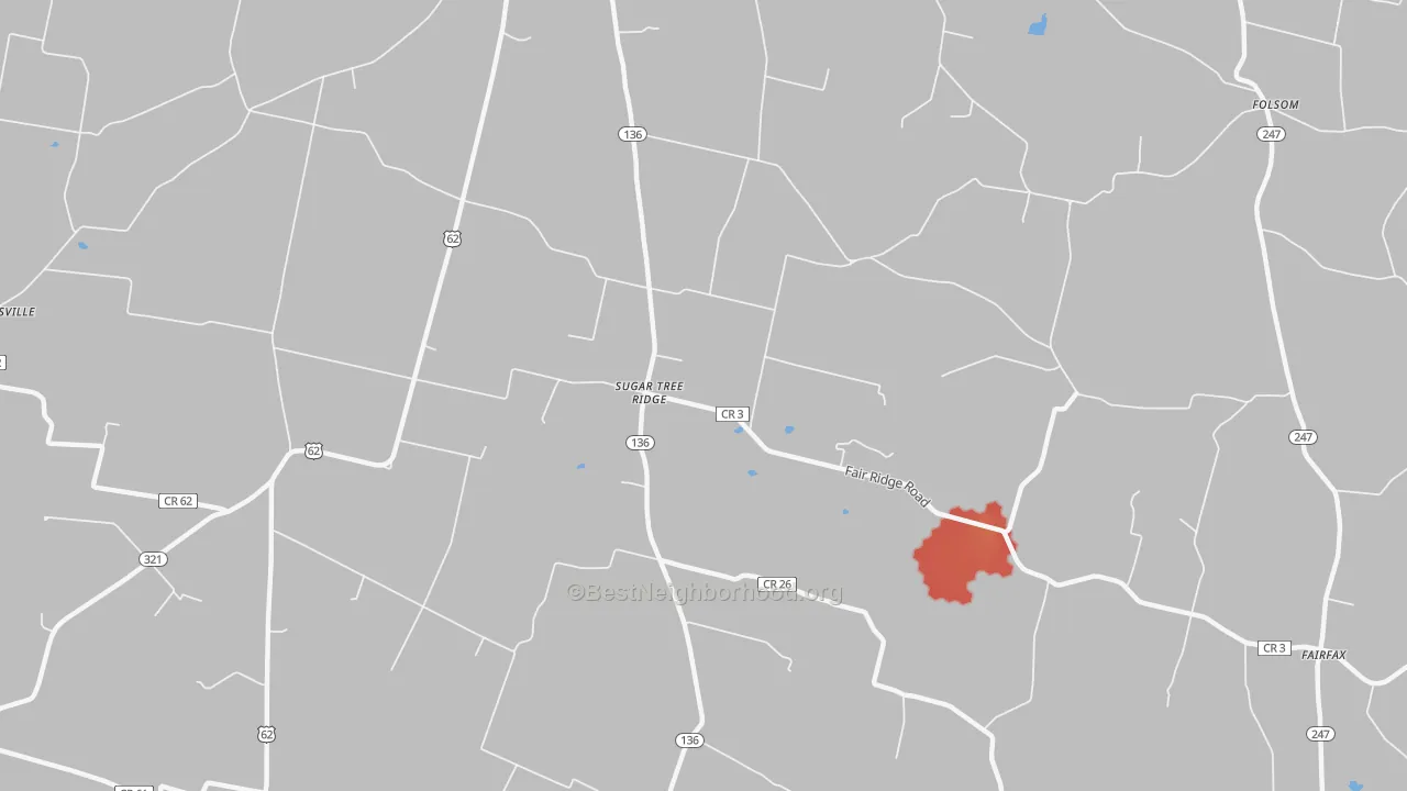 Walk Grade map of Sugar Tree Ridge, OH, walkable areas in green and car-dependent areas in red