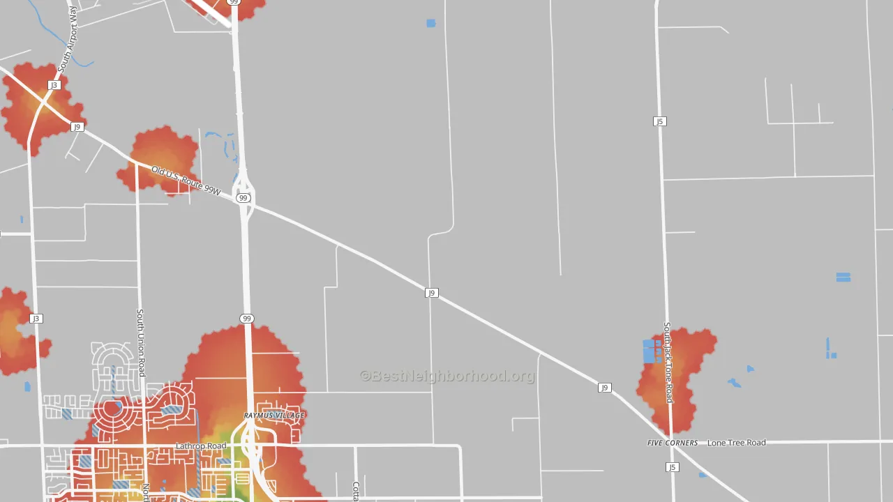 Walk Grade map of Summer Home, CA, walkable areas in green and car-dependent areas in red