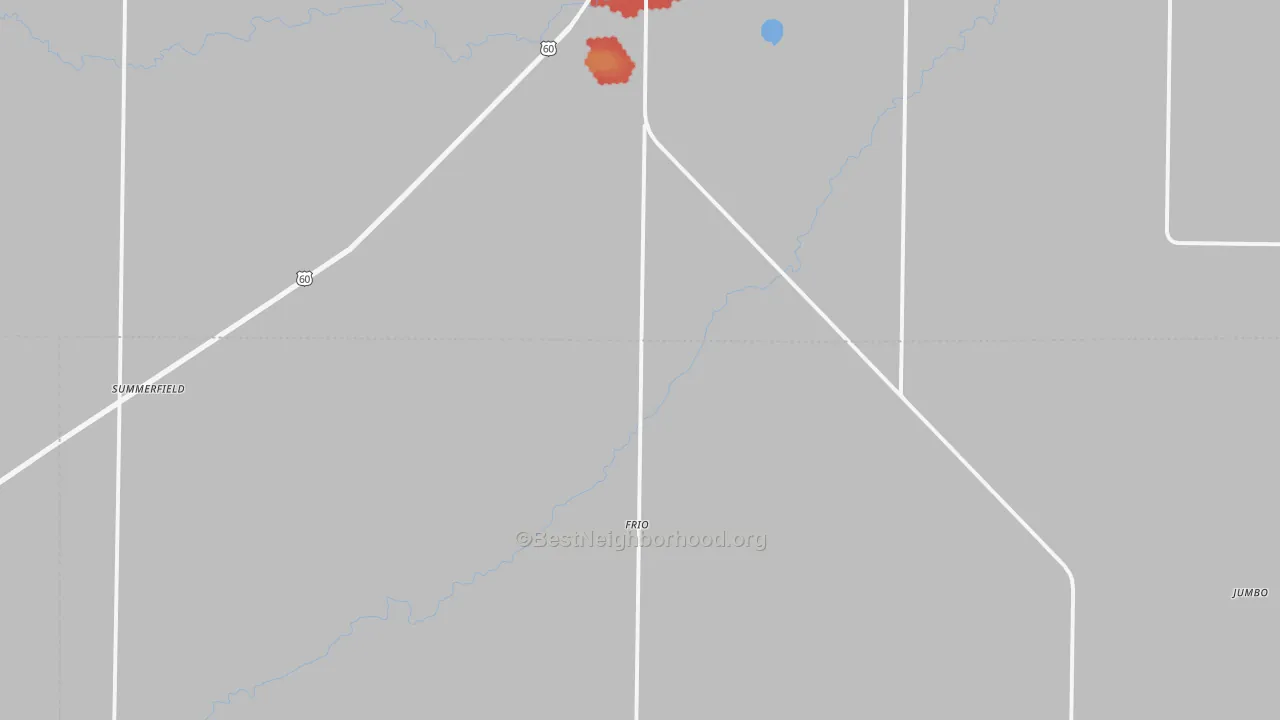 Walk Grade map of Summerfield, TX, walkable areas in green and car-dependent areas in red