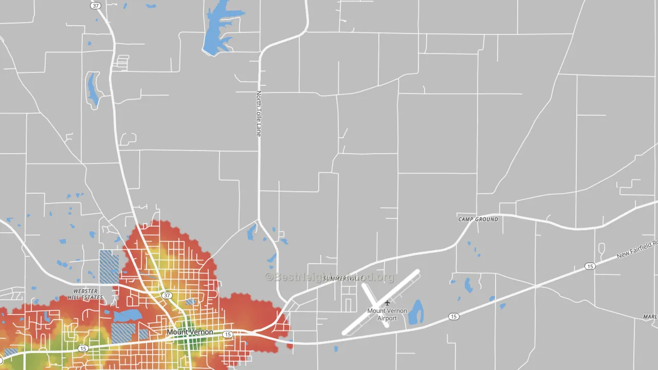 Walk Grade map of Summersville, IL, walkable areas in green and car-dependent areas in red