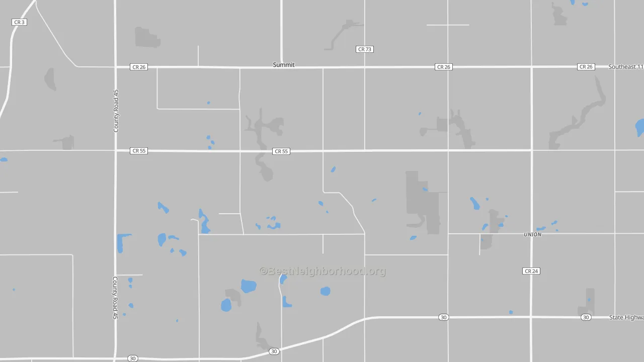 Walk Grade map of Summit, MN, walkable areas in green and car-dependent areas in red
