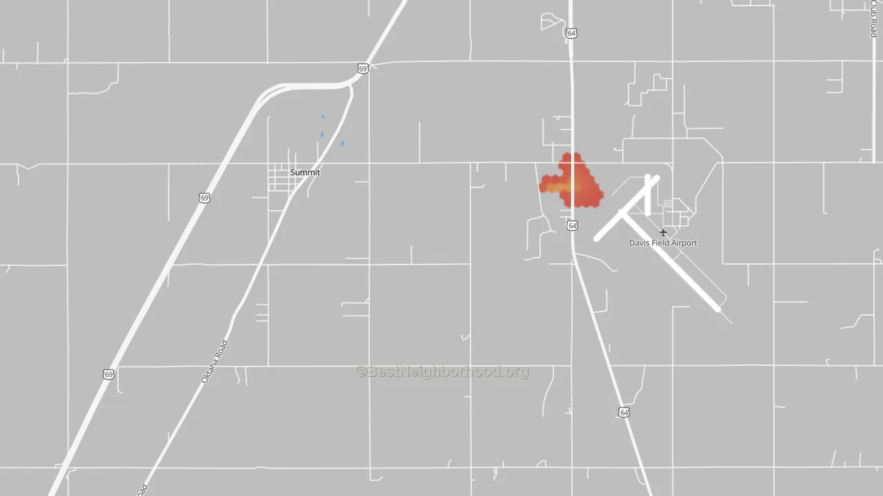 Walk Grade map of Summit, OK, walkable areas in green and car-dependent areas in red