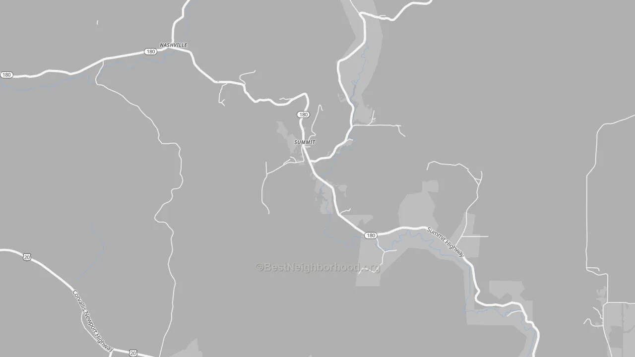 Walk Grade map of Summit, OR, walkable areas in green and car-dependent areas in red