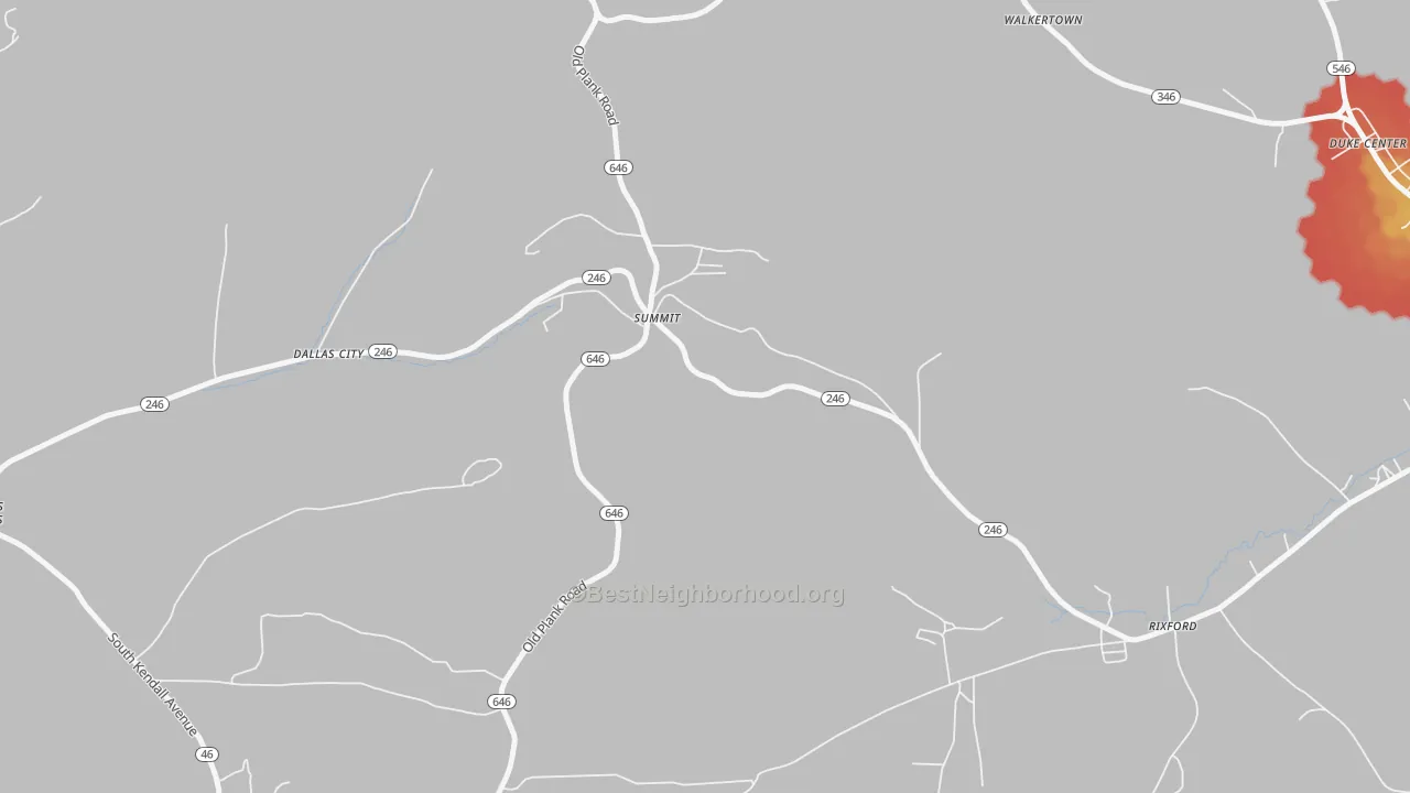 Walk Grade map of Summit, PA, walkable areas in green and car-dependent areas in red