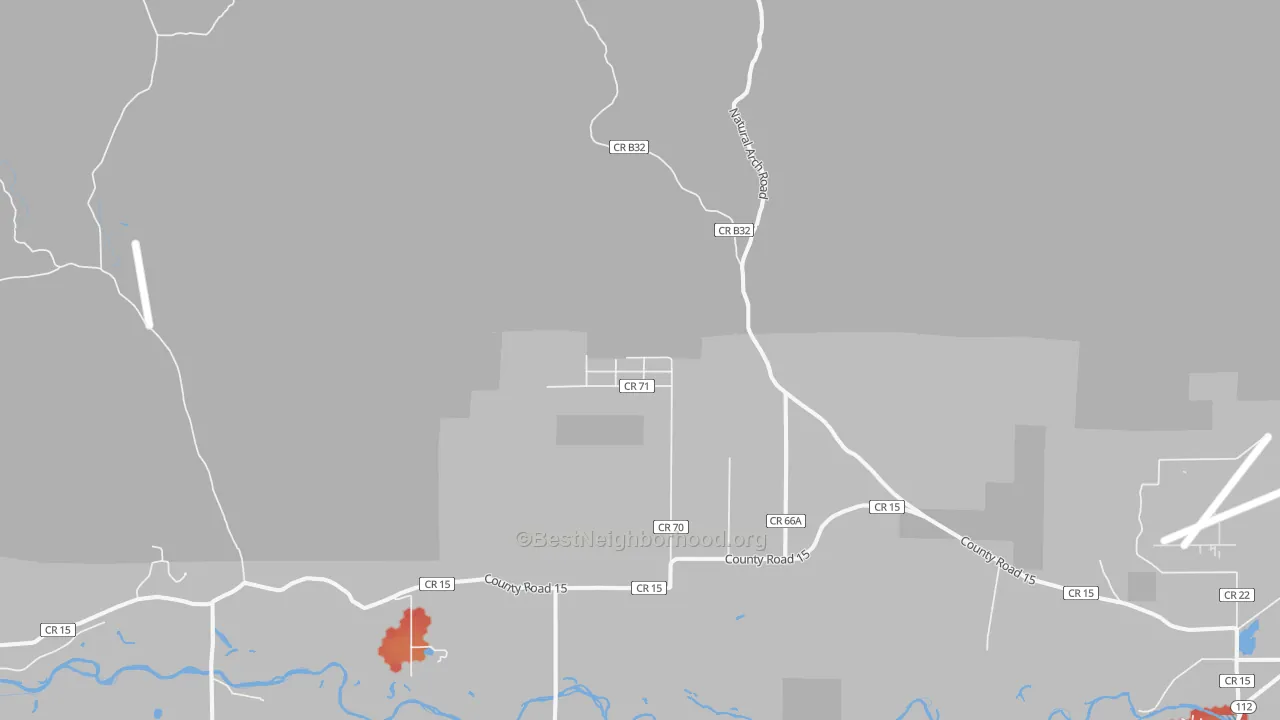 Walk Grade map of Summitville, CO, walkable areas in green and car-dependent areas in red