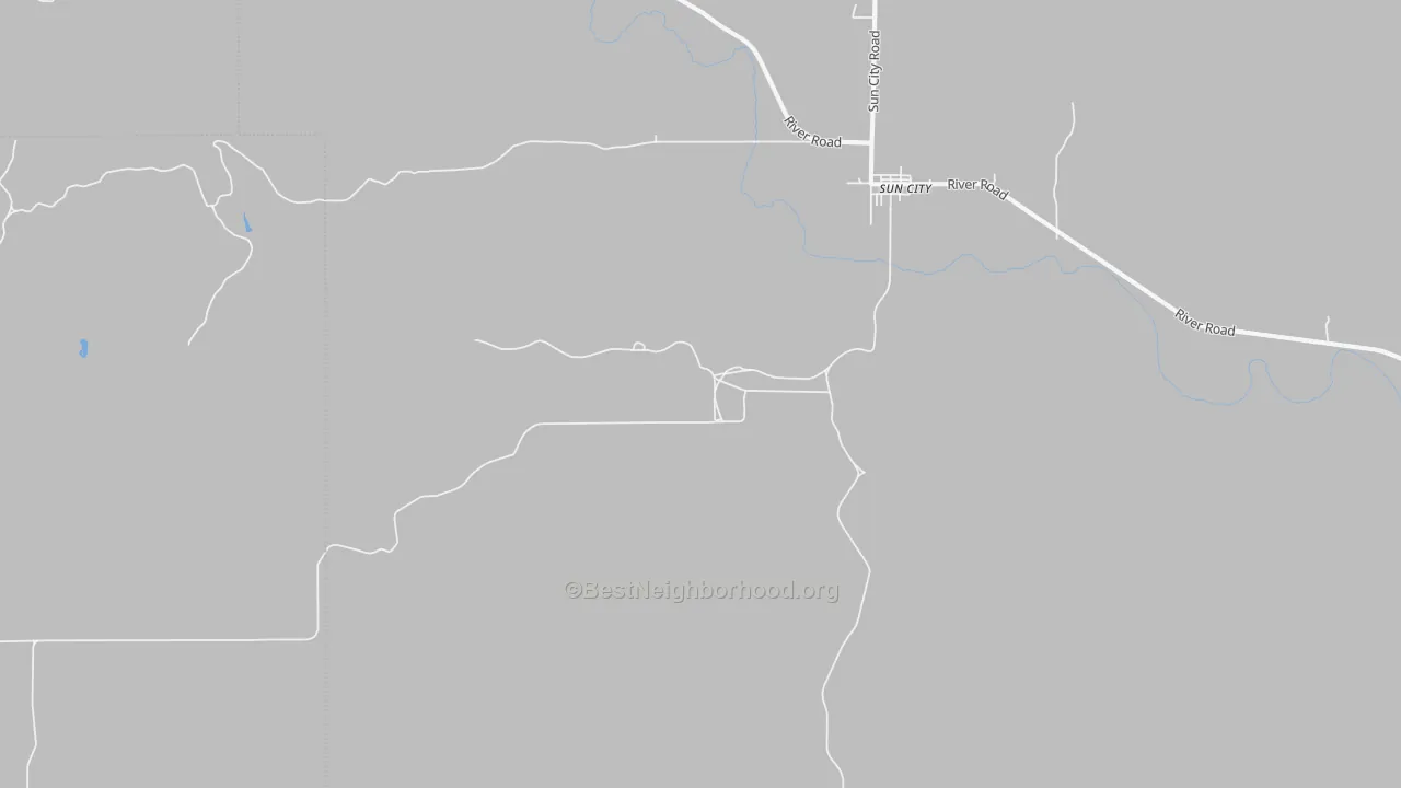 Walk Grade map of Sun City, KS, walkable areas in green and car-dependent areas in red