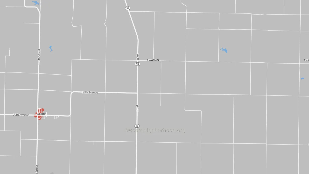 Walk Grade map of Sunbeam, IL, walkable areas in green and car-dependent areas in red