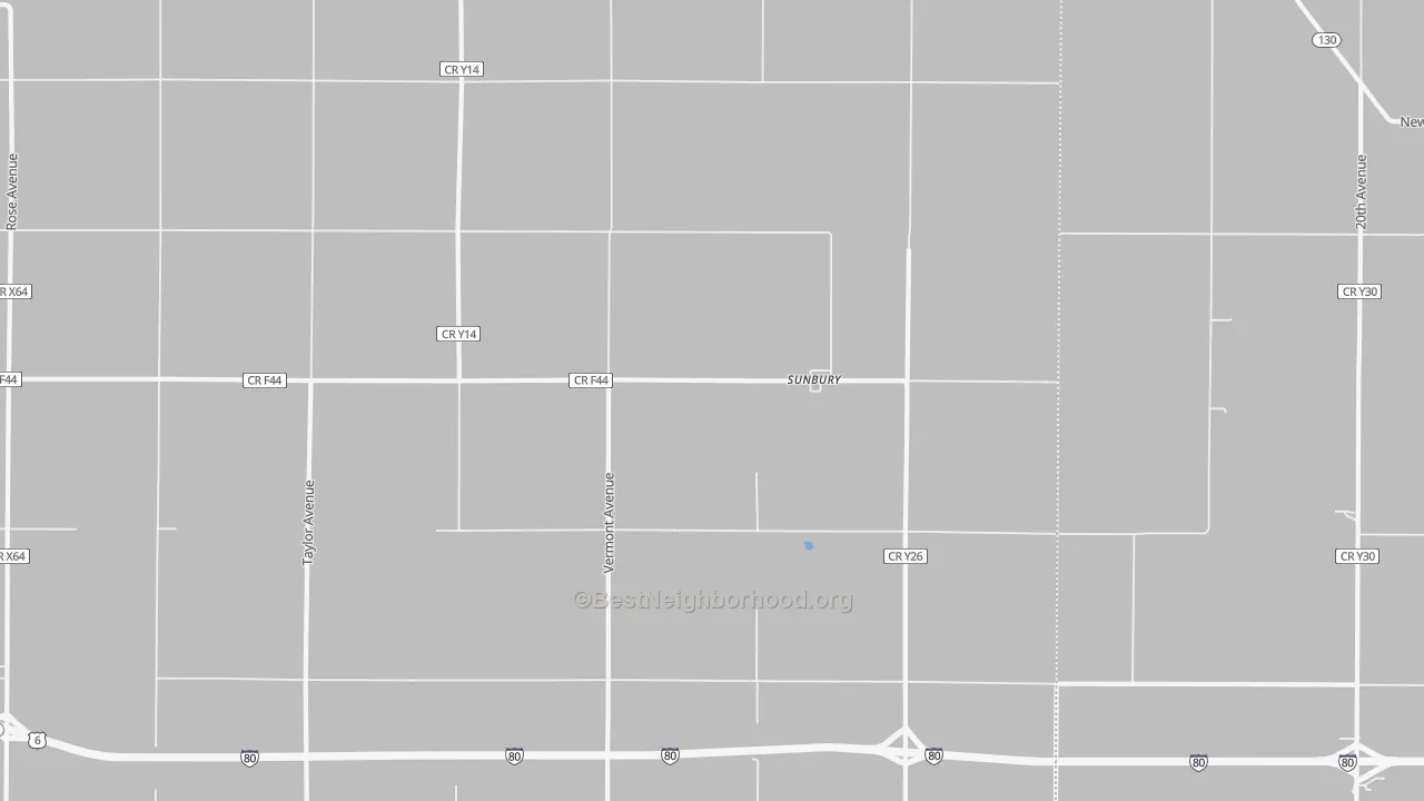 Walk Grade map of Sunbury, IA, walkable areas in green and car-dependent areas in red